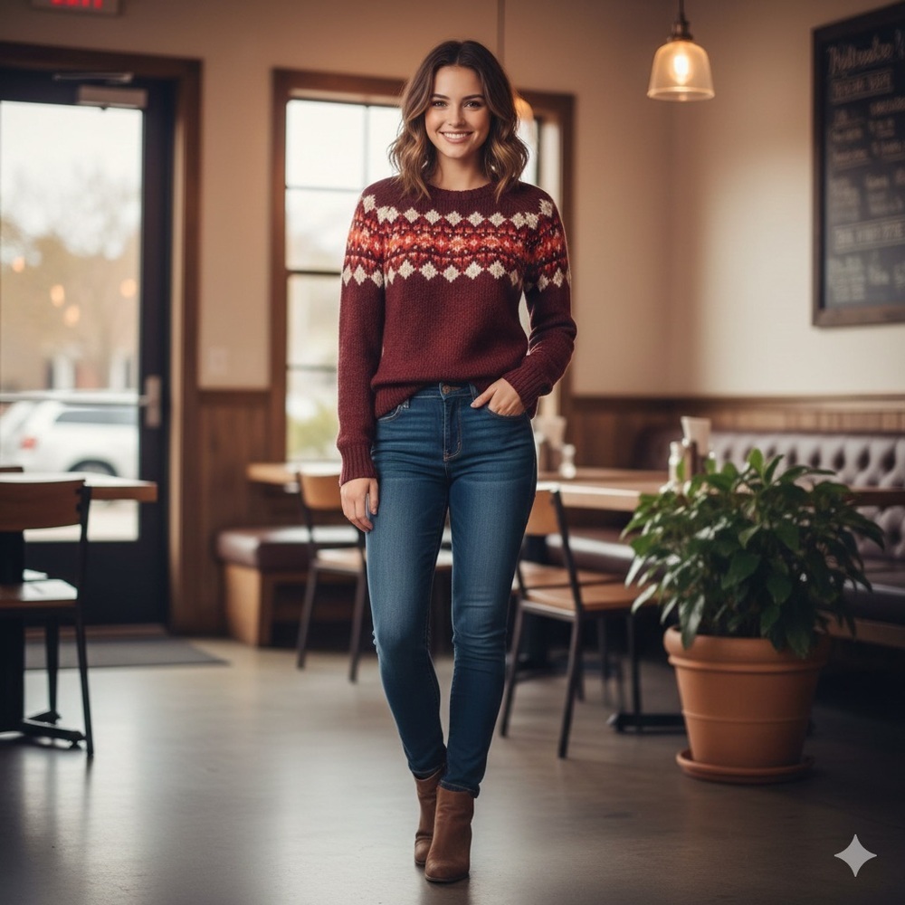 Hollister Maroon and Red Patterned Sweater XS Y2K